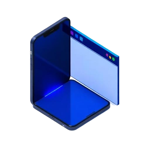 Isometric glass icon of a smartphone beside a browser window
